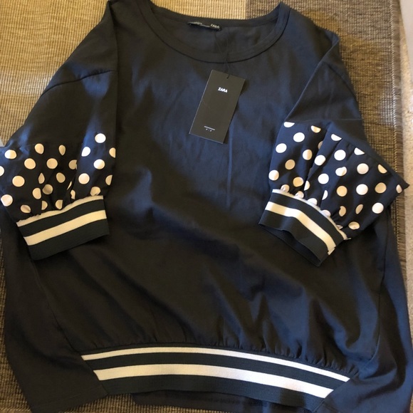 ZARA CONTRASTING POLKA DOT SHIRT - Picture 2 of 2